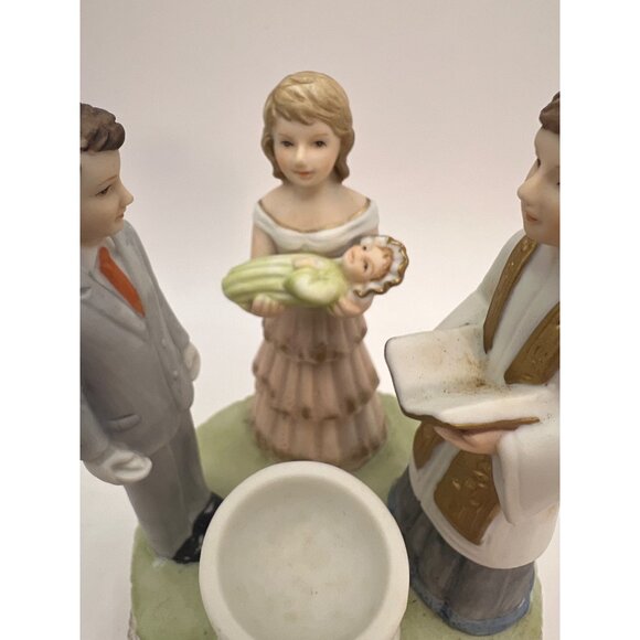 Lefton China Music Box Baptism Figurine- Mom, Dad, Baby, Clergy, Plays The Lords - Picture 4 of 11